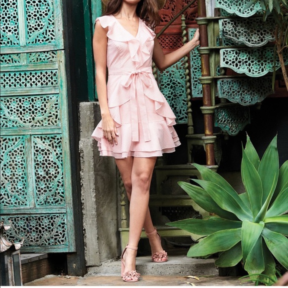 Isla Striped Mini Dress - Peach Ruffles